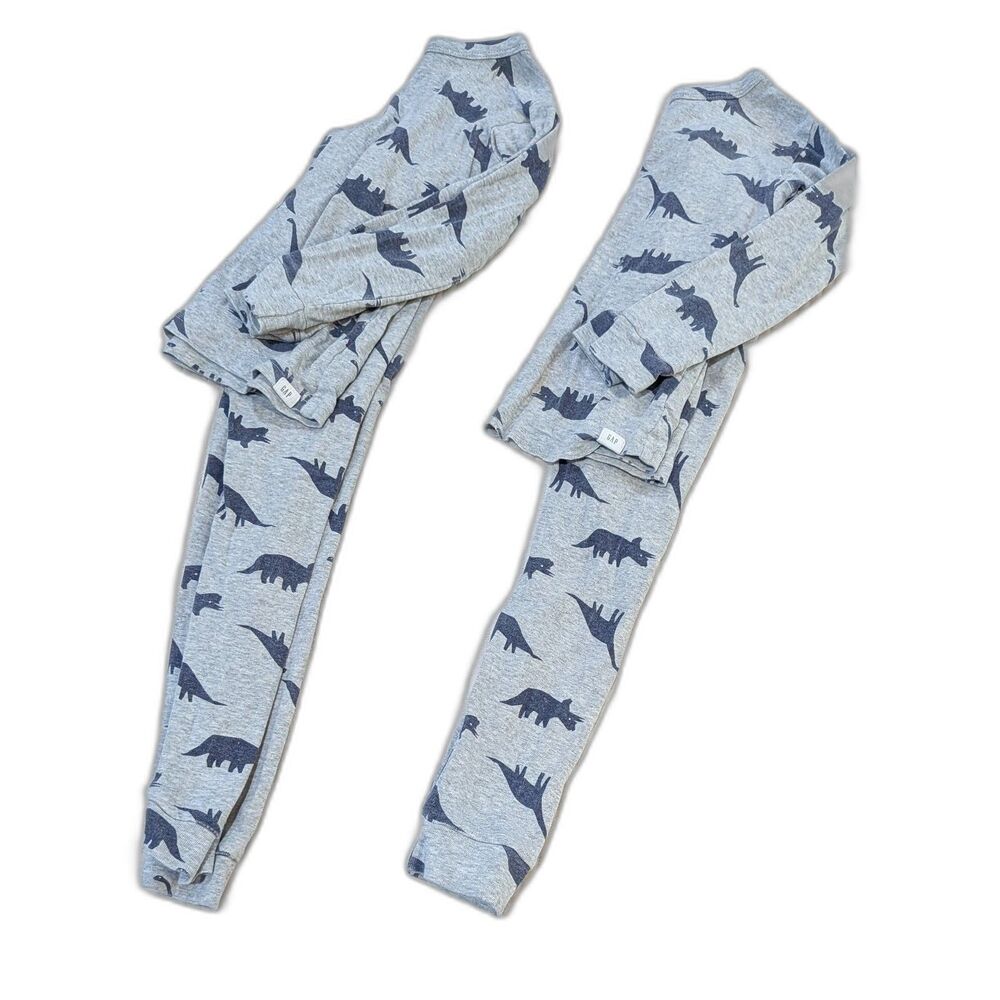 Baby GAP Dinosaur Pajamas Set of 2 Matching Sets Size 5T Grey Dino PJs Twins